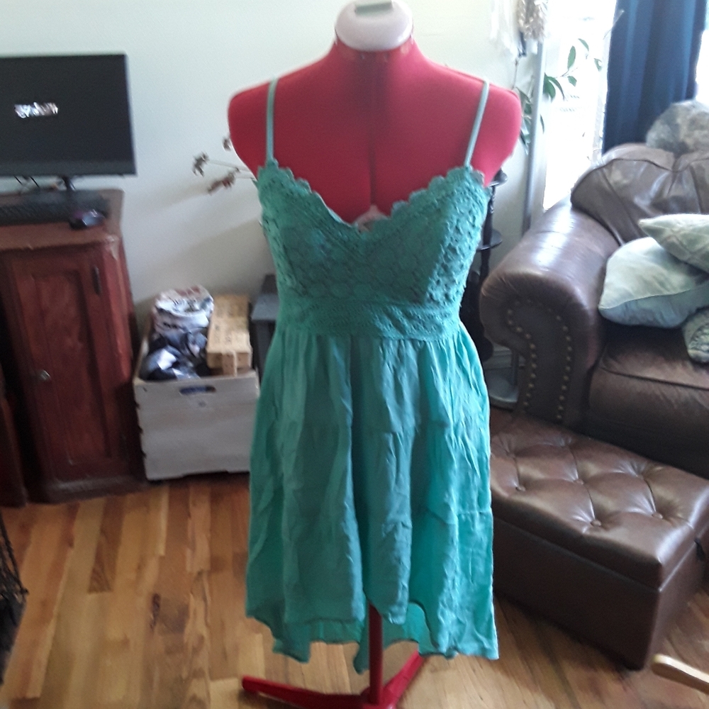 Teal Lace Spaghetti Strap Dress